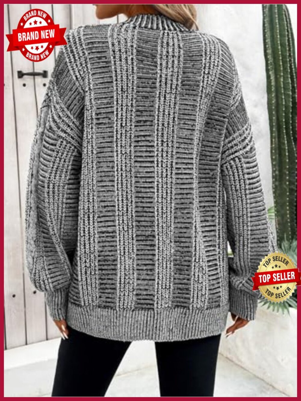 Oversized Cable Knit Open Front Cardigan with Pockets - Picture 5 of 6